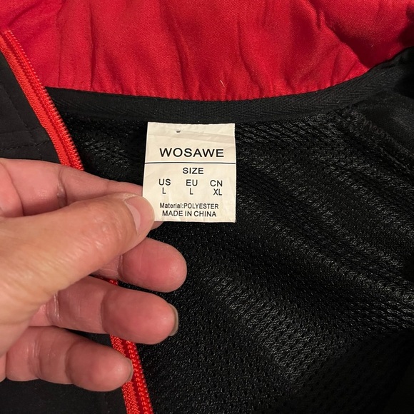Wosawe Black Red Cycling Long Sleeve Zipper Closure Pocket Reflective Jacket L - Picture 7 of 10